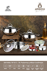 Amboss 12 Parça Star Prime Paslanmaz Çelik Tencere Seti & Çelik