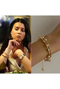 Elli Bracciale Donna Cerchio Geo Minimale, Nylon Marrone, Argento 925 Placcato Oro