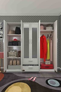 Kenzlife Gardırop 6 Kapılı Çekmeceli Begonvil180 Byz Aynalı