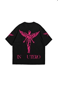 Sekizbiraltı Nirvana In Utero Pembe Baskılı Oversize Unisex Siyah