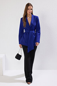 Trendyolmilla Indigo Regular Bağlamalı Dokuma Blazer Ceket