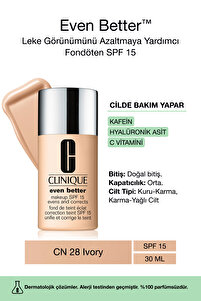 Clinique Even Better™ Doğal Bitişli Fondöten SPF 15 - Renk: CN 28