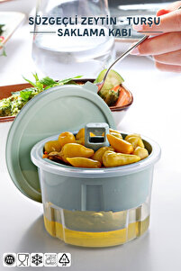 Nandy Home Süzgeçli Zeytinlik - Zeytin, Turşu Saklama Kabı 650ml