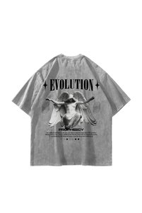 Sokak Butik Yıkamalı Beyaz Evolution Sırt Baskılı Oversize Unisex
