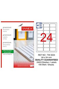 Tanex TW-2024 Yazıcı Etiketi 64 x 34 mm 2.400 Adet - Beyaz