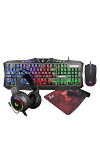 Rampage Km-404 Argenti Rainbow Combo Q Klavye Kulaklık Mouse