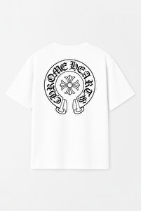 THE RULE Unisex Chrome Hearts Baskılı Oversize %100 Pamuk Geniş
