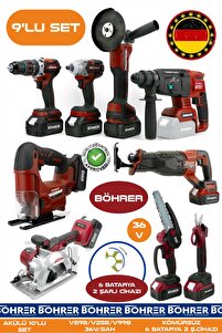 BÖHRER Alman 9 Makine Kombo Set BA01083K 6 Akülü 2 Şarjlı Kömürsüz