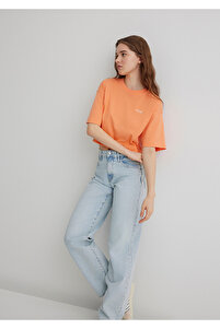 Mavi Logo Baskılı Turuncu Crop Tişört Crop / Kısa Kesim 1613070