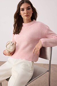 てぃあ1104 TM9 25束 Trendyolmilla Pembe Crop Yumuşak Dokulu Bisiklet Yaka Triko Kazak