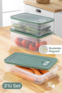 Vienev 3'lü Ayarlı Sebze Ve Meyve Saklama Kabı Seti Yeşil 1x(2,5-3