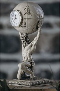 Gift Garden Atlas Heykeli Biblo Büyük Boy Beyaz Eskitme Saat