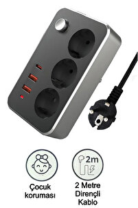 The Wlue Çoklu 3lü Priz 2500 Watt Akım Korumalı 2m Uzatma Kablosu