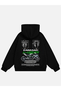 hahaha Mad&Calf Unisex Kawasaki H2R Baskılı Kapüşonlu Polarlı Oversize