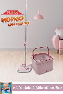 Flora Mopigo Spin Mop Set, Kare Döner Başlıklı Islak Kuru Temizlik