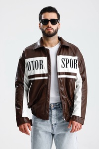 İLKCET MODA Motor Sport Premium Brown Oversize Men's Leather