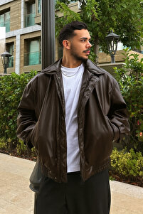 çerme Vintage Men's Oversize Brown Leather Jacket- Trendyol