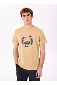 Jeep Deve Tüyü Erkek Bisiklet Yaka Relaxed Baskılı T-Shirt J4SM