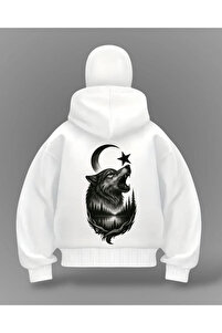 Gofeel Beyaz Wolf TR Baskılı Kar Maskeli Oversize Sweatshirt Hırka