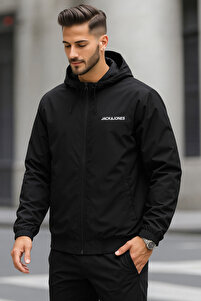 ＫＯジャンプ(ブラック) Jack & Jones JACK JONES Erkek Siyah Kapüşonlu Mont 12200208