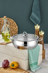 Cooker Lara 24 Cm Paslanmaz Çelik Cam Kapaklı Basık Tencere