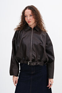 Addax Faux Leather Belted Bomber Jacket C3137- Trendyol