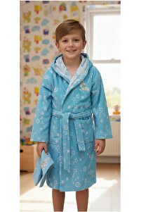 Özdilek Bugs Bunny Galaxy Lisanslı Kapşonlu Çocuk Bornoz Seti Mavi