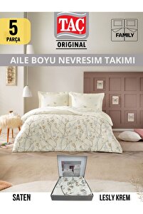Taç LESLY KREM AILE FAMILY SATEN NEVRESIM TAKIMI CIFT KIŞILIK