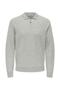 Only & Sons Gri Erkek Normal Kazak ONSJAY REG LS POLO KNIT