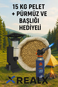 Realx Portatif Mini Kamp Pelet Soba 15KG Pelet Ve Pürmüz Set