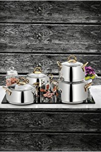 ÖZLİFE Ela 8 Parça Gold Çelik Tencere Seti - Fiyatı, Yorumları