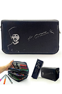 Limmy Kalem Kutusu Siyah Atatürk Mustafa Kemal Atatürk Desenli