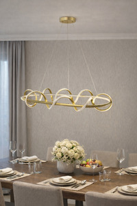 TREND KAFKAS Wave Mat Gold Lineer LED Avize – Modern Yemek Masası