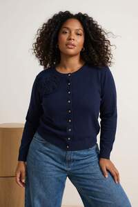 Bibiy. BIBIY. TRACK CARDIGAN ネイビー Trendyol Curve Navy Blue Floral Cotton Basic Knitwear Cardigan