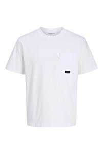 Jack & Jones Erkek Beyaz Jcofusıon Pocket Tee Ss Crew Neck T-shirt