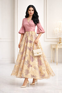 Abad Elegant long Turkish dress made of taffeta and jacquard fabric-  Trendyol
