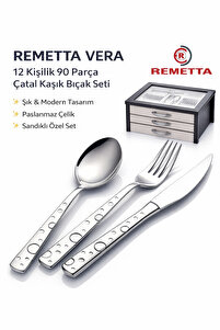 Remetta Vera 12 Kişilik 90 Parça Çatal Kaşık Bıçak Seti Sandıklı