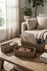 Bayev Favorite 9229 Akasya 3'Lü Rattan Sepet Seti Dekoratif
