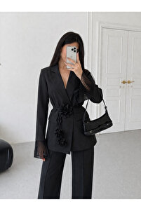 Ekim Store Çiçek Bağcıklı Kolları Tül Blazer Takım - Fiyatı, Yorumları