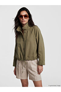 LC Waikiki NEVAVM Farkıyla LCW Vision Haki Dik Yaka Oversize Kadın