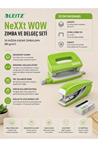 Leitz NeXXt WOW Mini Zımba ve Delgeç Seti - Yeşil - KOD:55612054