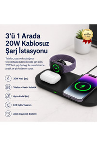 HZL 3-1 Arada 20W Hızlı Şarj Kablosuz Wireless LED Işıklı Iphone