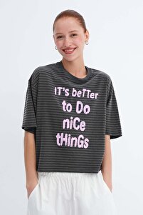 Addax Çizgili Baskılı T-shirt P10715 - Fiyatı, Yorumları