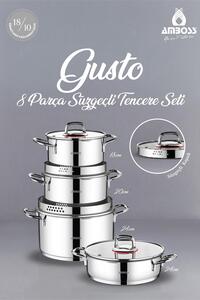 Amboss Gusto 8 Parça Paslanmaz Çelik Süzgeçli Tencere Seti