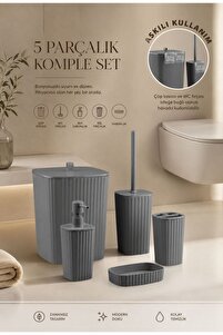 Okyanus Home Yapışkanlı Safir Antrasit 5'li Banyo Seti - Fiyatı