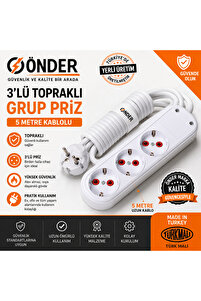 UFO Akım korumalı grup priz 5 mt kablolu anahtarlı mor 3 lü ve USB