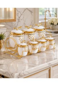 Santara ACAR Lavinia Porselen Gold Çelik Sıtantlı 8 Parça Baharat