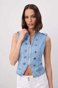 Trendyol Collection Blue Button Detailed Napoleon Denim Vest