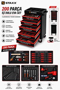 STAXX POWER 200 Parça Profesyonel 1/2 Havalı Lokma Seti + İzeltaş