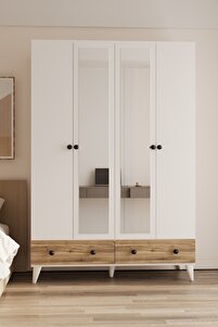 Metalia Gm 417 4 Kapılı 2 Çekmeceli Düğme Kulplu Aynalı Beyaz